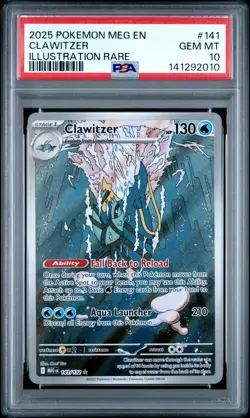 2025 Pokemon Meg En-Mega Evolution #141 Clawitzer Illustration Rare PSA 10 - Image 1