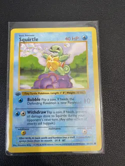 1999 Pokemon Base Set 1st Edition Squirtle Shadowless #63 Excellent Condition - Image 1