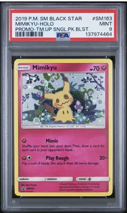 Pokemon 2019 Sun & Moon Team Up Mimikyu Cosmos Holo SM163 Promo PSA 9 - Image 1