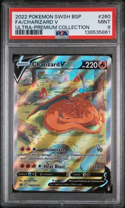 2022 POKEMON SWSH BLACK STAR PROMO #260 FULL ART/CHARIZARD V PSA 9 - Image 1