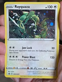 POKEMON RAYQUAZA SWSH029 BLACK PROMO STAR COSMOS HOLOFOIL NM CARD - Image 1