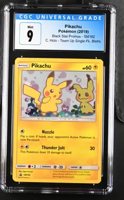 2019 POKEMON SUN & MOON BLACK STAR PROMO PIKACHU #SM162 CGC 9 MINT - Image 1