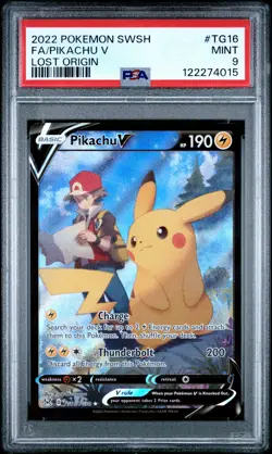 2022 POKEMON SWORD & SHIELD LOST ORIGIN #TG16 FULL ART/PIKACHU V PSA 9 - Image 1