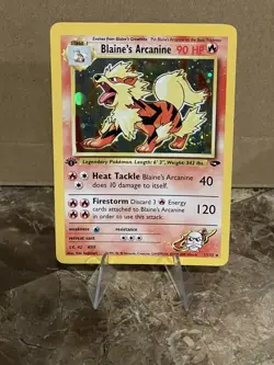 Pokemon Blaines Arcanine 1/132 1st Edition Gym Challenge Holo SWIRL 🌀 & 🌕 - Image 2