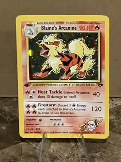 Pokemon Blaines Arcanine 1/132 1st Edition Gym Challenge Holo SWIRL 🌀 & 🌕 - Image 3