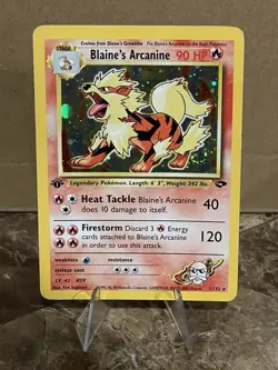 Pokemon Blaines Arcanine 1/132 1st Edition Gym Challenge Holo SWIRL 🌀 & 🌕 - Image 4
