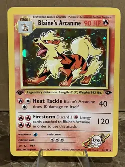 Pokemon Blaines Arcanine 1/132 1st Edition Gym Challenge Holo SWIRL 🌀 & 🌕 - Image 5