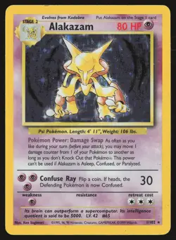 Base Set Alakazam #001/102 Holo Rare Pokemon Card - Image 1