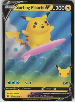 Pokemon TCG Surfing Pikachu V Ultra Rare Celebrations 008/025 - Image 1