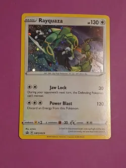 Pokemon Sword & Shield Rayquaza SWSH 029 Promo Card Black Star Holo - Image 1