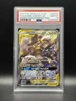 PSA 10 GEM MINT Lucario & Melmetal GX SM192 Promo Full Art Pokemon Card - Image 1