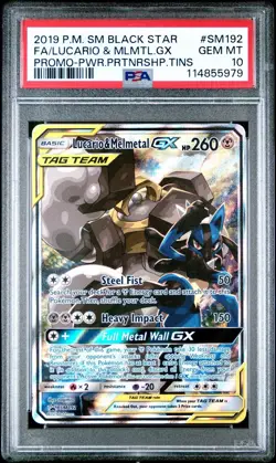 2019 POKEMON SM BLACK STAR PROMO #SM192 FULL ART/LUCARIO & MELMETAL GX PSA 10 - Image 1