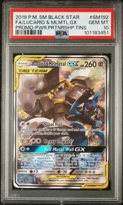 2019 Pokemon Black Star Promo Lucario Melmetal GX Fa Tag Team Tins PSA 10 #SM192 - Image 1