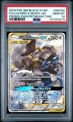 2019 POKEMON SM BLACK STAR PROMO #SM192 FULL ART/LUCARIO & MELMETAL GX PSA 10 - Image 1