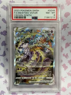 PSA 8 Mewtwo Vstar GG44/GG70 Crown Zenith Galarian Gallery Pokemon Holo MINT - Image 1