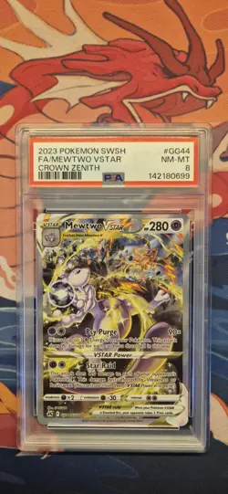 PSA 8 Mewtwo Vstar GG44/GG70 Crown Zenith Galarian Gallery Pokemon Holo MINT - Image 1