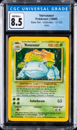 1999 POKEMON BASE SET UNLIMITED VENUSAUR HOLO #15/102 CGC 8.5 - Image 1