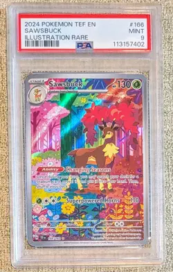 2024 Pokemon TEF Temporal Forces En Sawsbuck Illustration Rare #166 - PSA 9 Mint - Image 1