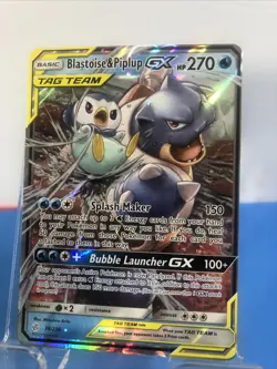 Pokemon Blastoise & Piplup GX Ultra Rare TAG TEAM Holo Cosmic Eclipse 38/236 NM - Image 1