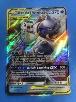 Pokemon Blastoise & Piplup GX Ultra Rare TAG TEAM Holo Cosmic Eclipse 38/236 NM - Image 3