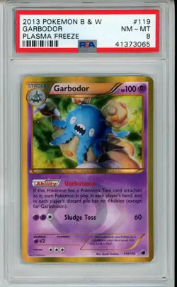 2013 POKEMON PLASMA FREEZE GARBODOR #119 SECRET RARE HOLO PSA 8 NM-MT #41373065 - Image 1