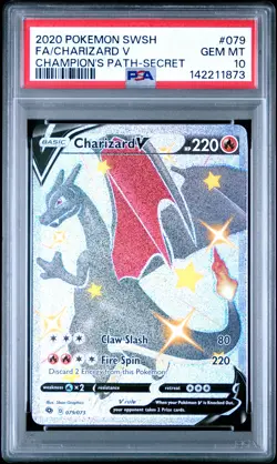 2020 POKEMON SWORD & SHIELD CHAMPION'S PATH SECRET FULL ART/CHARIZARD V PSA 10 - Image 1