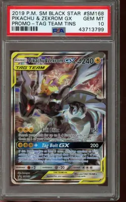 PSA 10 GEM MINT Pokemon Pikachu & Zekrom GX Sun & Moon Promo SM168 - Image 1