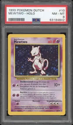 1999 Pokemon DUTCH Unlimited Base Set Mewtwo Holo 10/102 PSA 8 NM-MT - Image 1