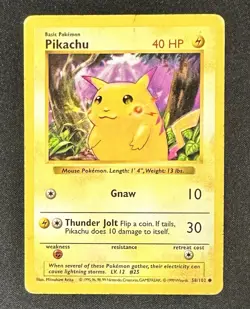 Red Cheeks Pikachu Base Set Shadowless, Common Card 58/102, 1999 - Image 1
