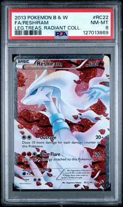 2013 POKEMON B&W LEGEND TREASURES RADIANT COLL #RC22 FULL ART/RESHIRAM PSA 8 - Image 1