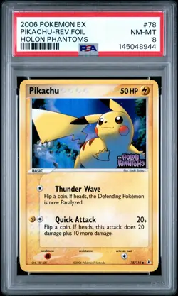 2006 POKEMON EX HOLON PHANTOMS #78 PIKACHU-REVERSE FOIL PSA 8 - Image 1
