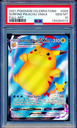 Surfing Pikachu VMAX 2021 Pokemon Celebrations Full Art #009 PSA 10 - Image 1