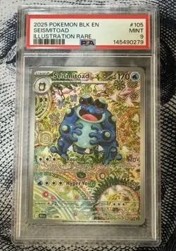 Pokemon 2025 Seismitoad Illustration Rare Sv: Black Bolt 105/086 Holo PSA 9 - Image 1