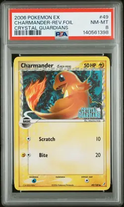 Pokemon Charmander EX Crystal Guardians Reverse Holo #49 PSA 8 - Image 1