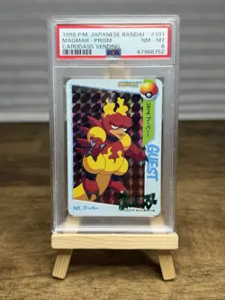 1998 Pokemon Japanese Bandai Carddass Vending Prism Magmar PSA 8 - Image 1