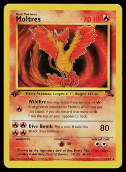 Pokemon Card Fossil Moltres 27/62 1st Edition Rare - Image 1