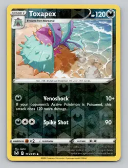 Reverse Holo Toxapex 115/195 Uncommon Silver Tempest Pokemon - Image 1