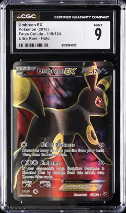 2016 POKEMON FATES COLLIDE ULTRA RARE - HOLO #119/124 UMBREON EX CGC 9 - Image 1