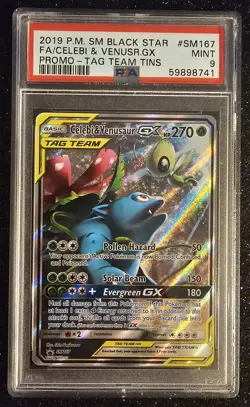PSA 9 MINT 2019 POKEMON BLACK STAR PROMO #SM167 CELEBI VENUSAUR GX TAG TEAM TINS - Image 1