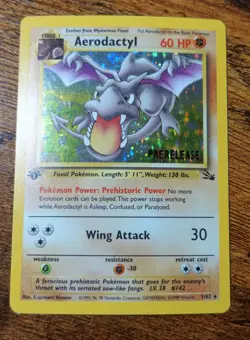 Aerodactyl 1/62 1st Edition PRERELEASE Light Holobleed Error Pokemon Card LP - Image 1