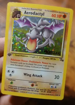 Aerodactyl 1/62 1st Edition PRERELEASE Light Holobleed Error Pokemon Card LP - Image 3