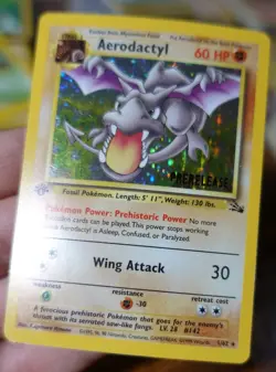Aerodactyl 1/62 1st Edition PRERELEASE Light Holobleed Error Pokemon Card LP - Image 5