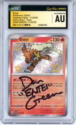 CGC Authentic Signed Dan Green Pokemon TCG Entei 112/091 SV: Paldean Fates Holo - Image 1