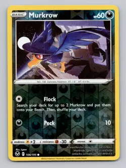 Reverse Holo Murkrow 106/195 Common Silver Tempest Pokemon - Image 1