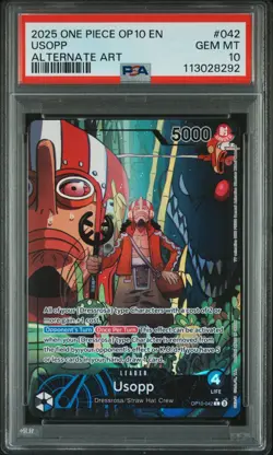 One Piece TCG Usopp Leader OP10-042 Alt Art Royal Blood PSA 10 GEM MINT - Image 1