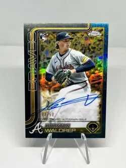 Hurston Waldrep 2025 Topps Chrome Gilded Blue Gold Rookie AUTO /50 #CGA-HW Card - Image 1