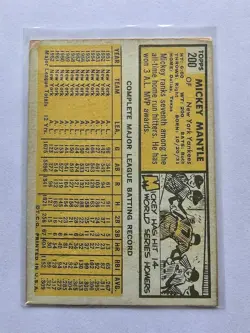 1963 TOPPS MICKEY MANTLE Baseball Card #200 New York Yankees - Image 2
