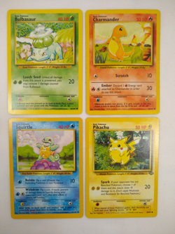 Pokemon Base Set Starters - Bulbasaur Charmander Squirtle Pikachu - Exact Cards! - Image 1