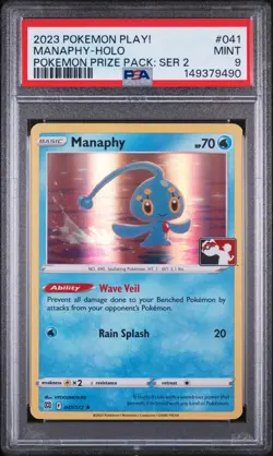 2023 POKEMON PRIZE PACK: SERIES 2 HOLO #041 MANAPHY PSA 9 (HIGHEST GRADED) - Image 1