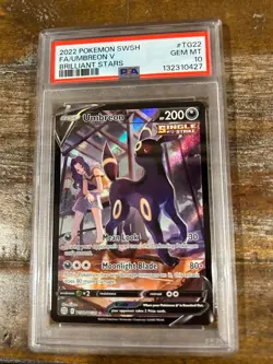 POKEMON 2022 Brilliant Stars Full Art UMBREON V #TG22 PSA 10 Gem Mint RARE 2 - Image 1